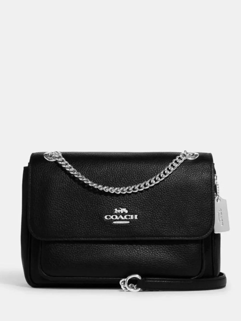 Coach Klare Crossbody 25 Double Chain Strap Black Pebbled Leather Bag CC353